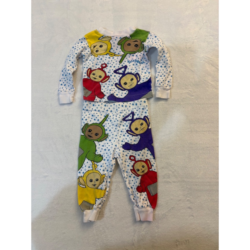 Vintage‎ 1998 Teletubbies Pajama Set Kids 2T Star Print Tinky Winky READ